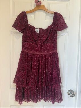 Elegant Girls' Burgundy Lace Party Dress with Short Sleeves